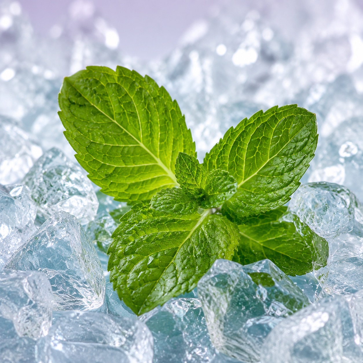 Fresh mint leaves on ice